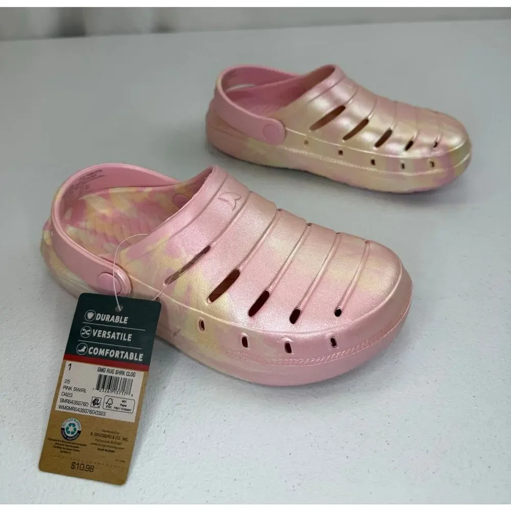 Rugged Shark Girls' Swivel-Strap Clogs Pink Swirl Size 1